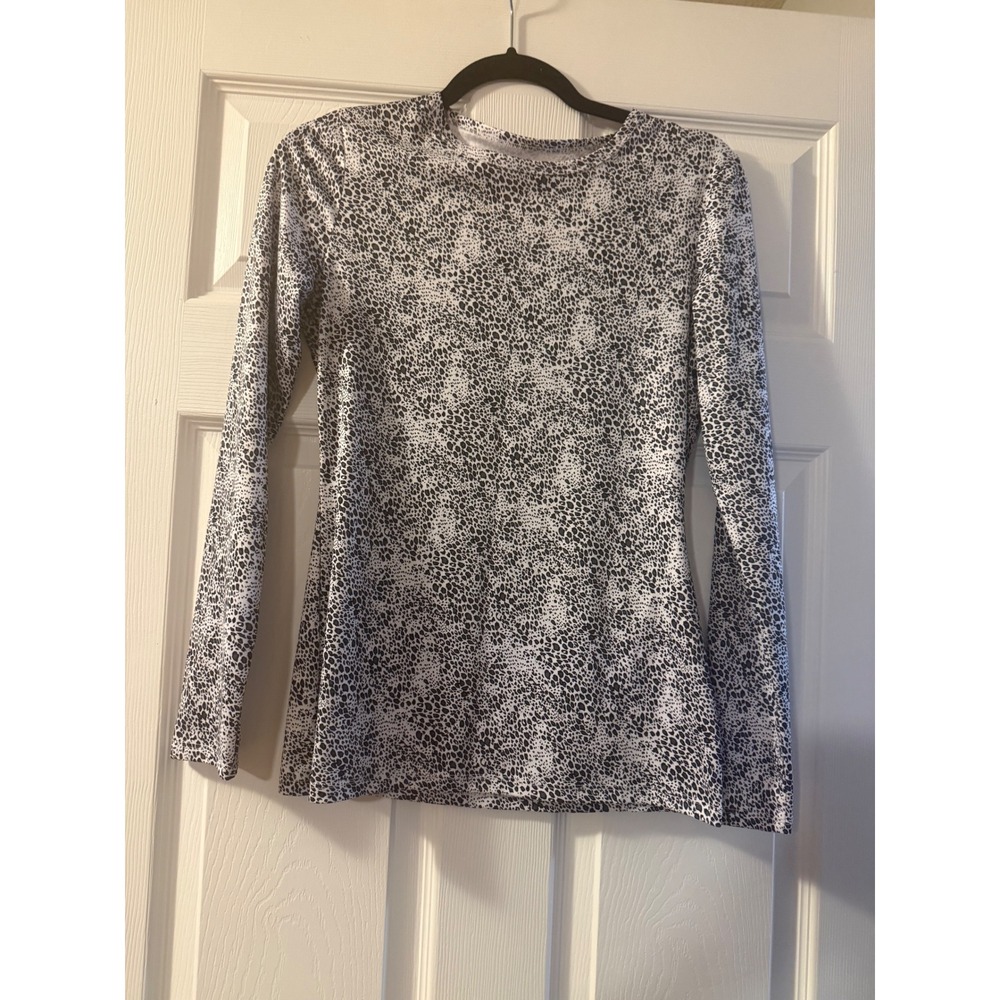 Cuddl Duds Stay Warm Long Sleeve Animal Print Base Layer Top Small Black White